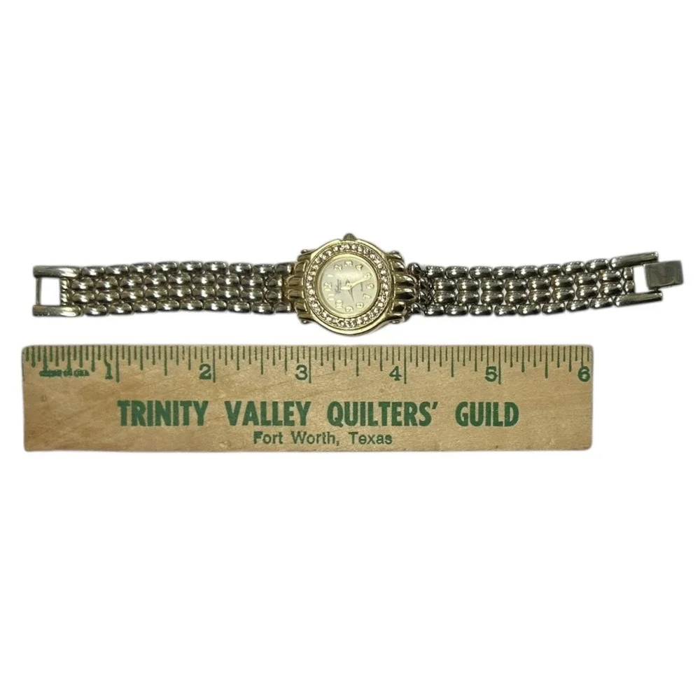 Vintage GALAXIE By ELGIN Watch Goldtone Crystal Rhinestone Bezel Quartz NLN406